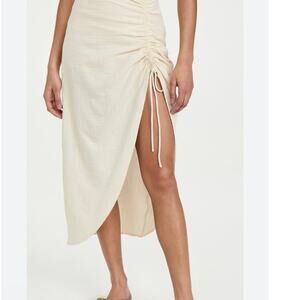 Free People Cerine Ruched Tan Lined Midi Skirt - Size 6